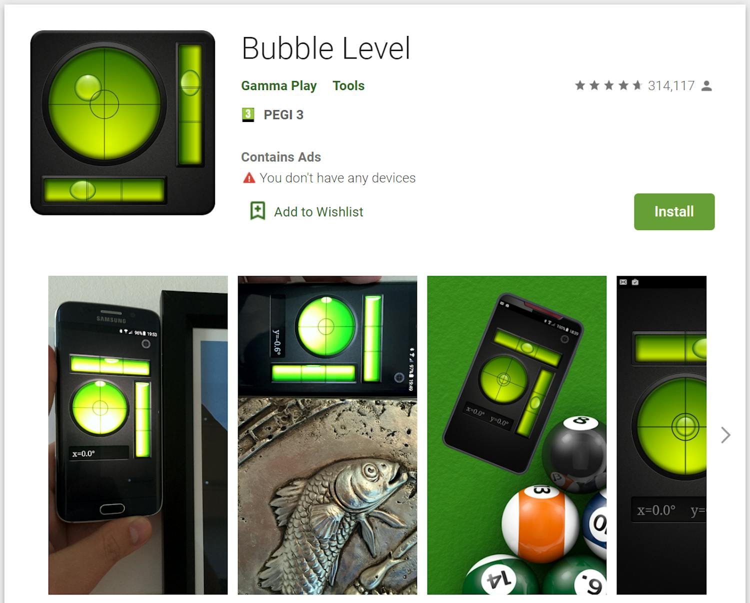 Vattenpass Appen Bubble Level förvandlar Android-mobilen till ett vattenpass.